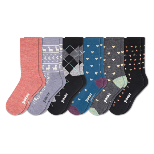 6 Pack - Women's Light-Weight Crew Pacas Socks