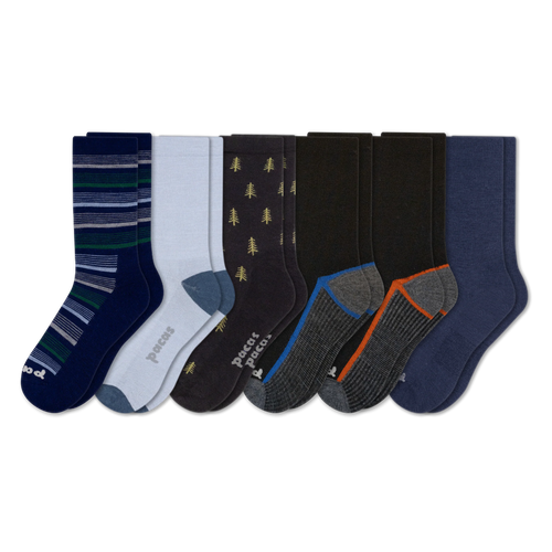 6 Pack - Men's Light-Weight Crew Pacas Socks